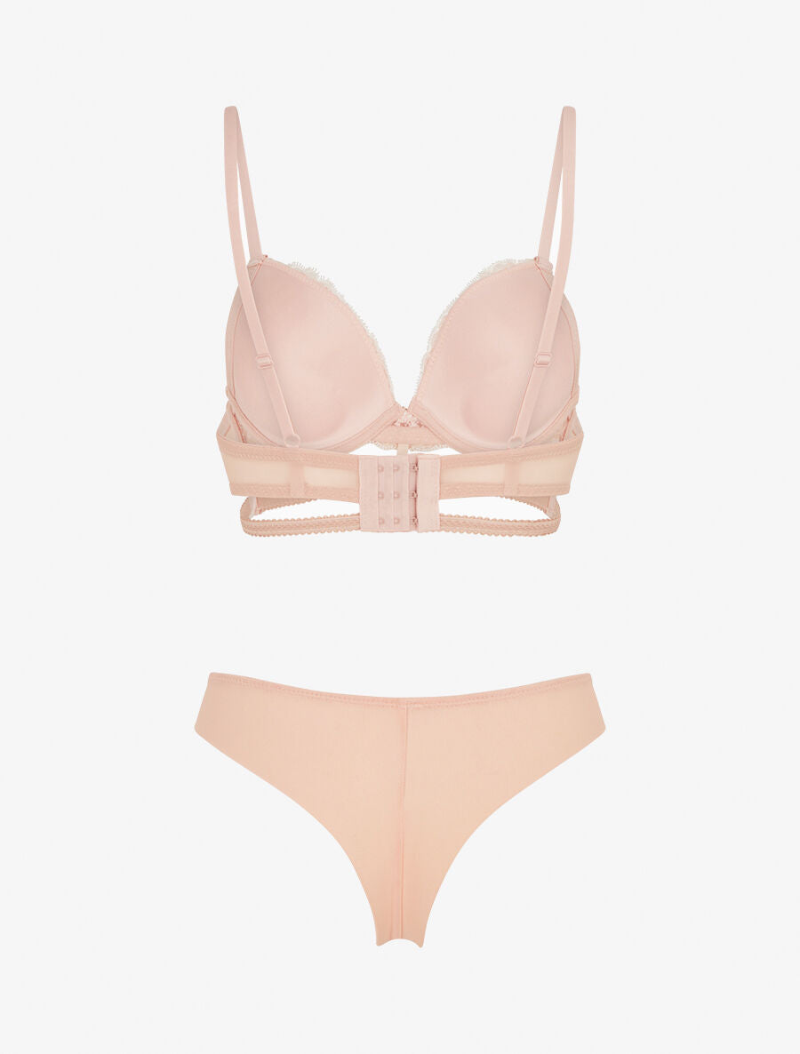 Ensemble soutien-gorge et tanga bicolore et bijoux strassé - Rose - 2