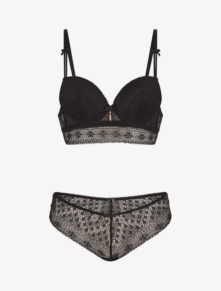 Ensemble soutien-gorge et culotte et bijoux strassé - Noir - 3