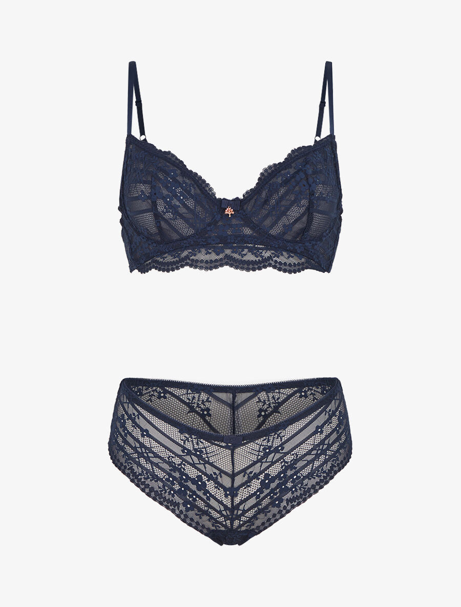 Ensemble soutien-gorge et culotte à bijoux arbre strassé - Marine - 1