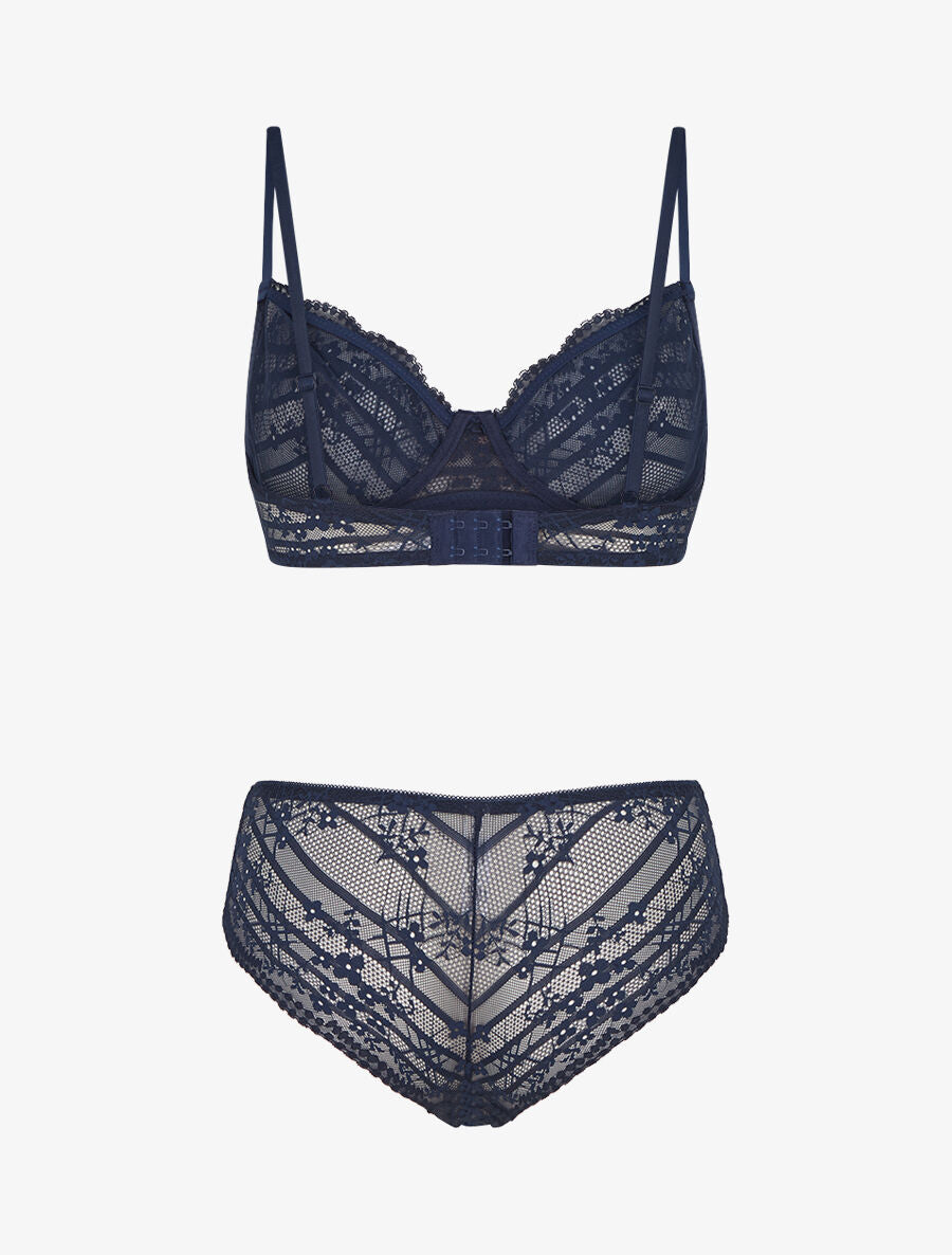 Ensemble soutien-gorge et culotte à bijoux arbre strassé - Marine - 2