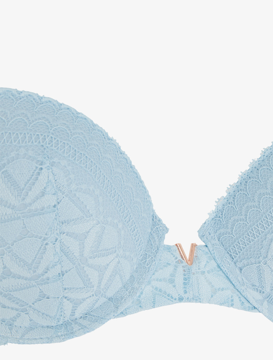 Ensemble soutien-gorge et culotte ajouré et bijou - Bleu ciel - 3