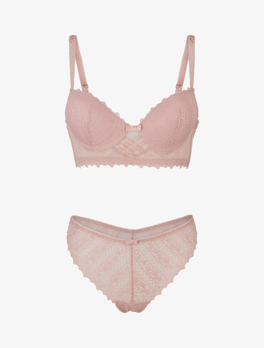Ensemble lingerie en dentelle fantaisie - Rose - 1