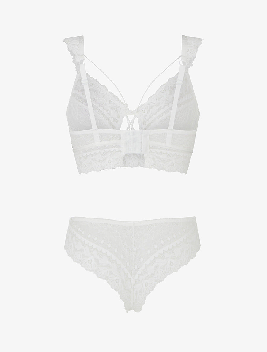 Ensemble lingerie en dentelle à liens - Blanc - 2