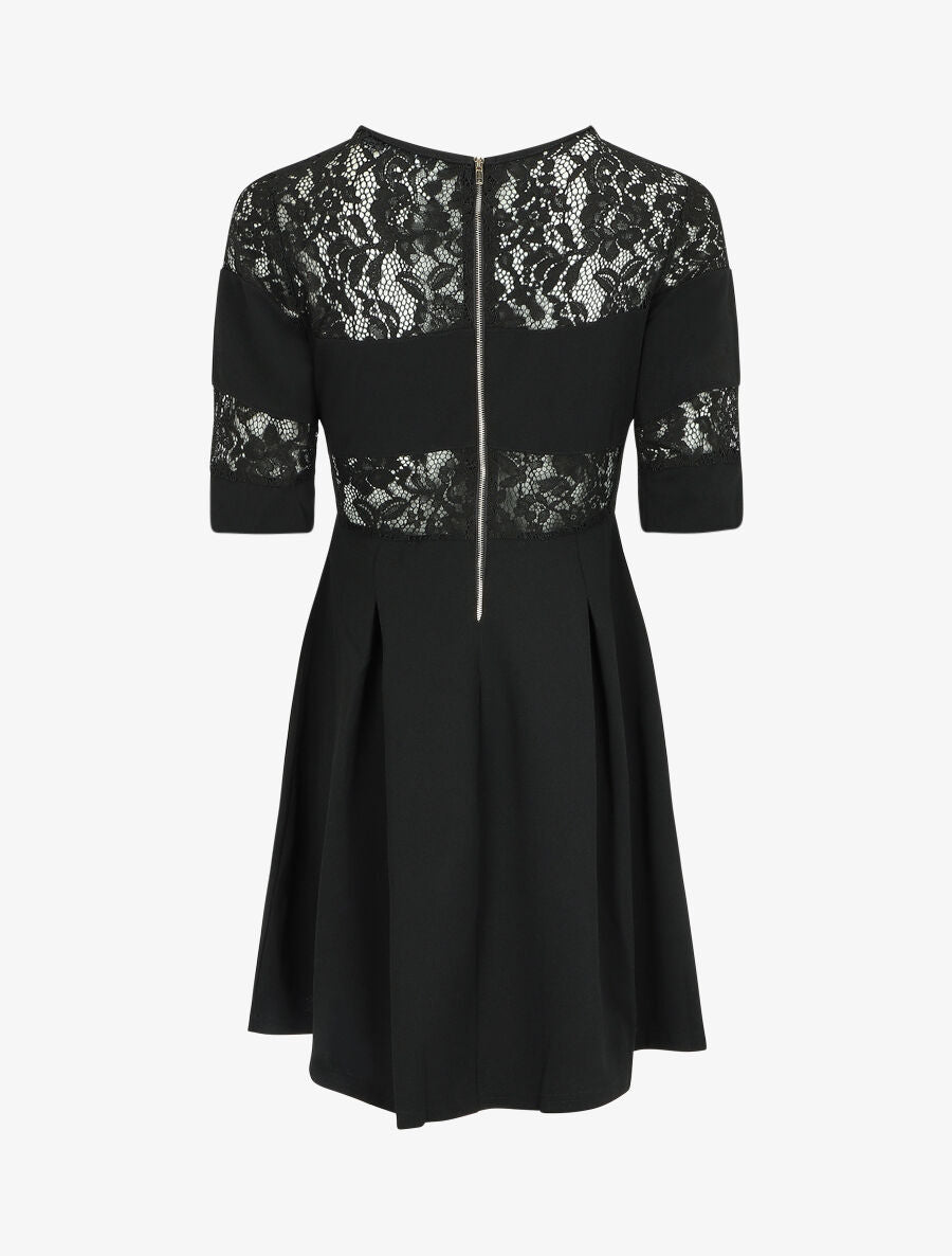 Robe patineuse à empiècements dentelle - Noir - 3