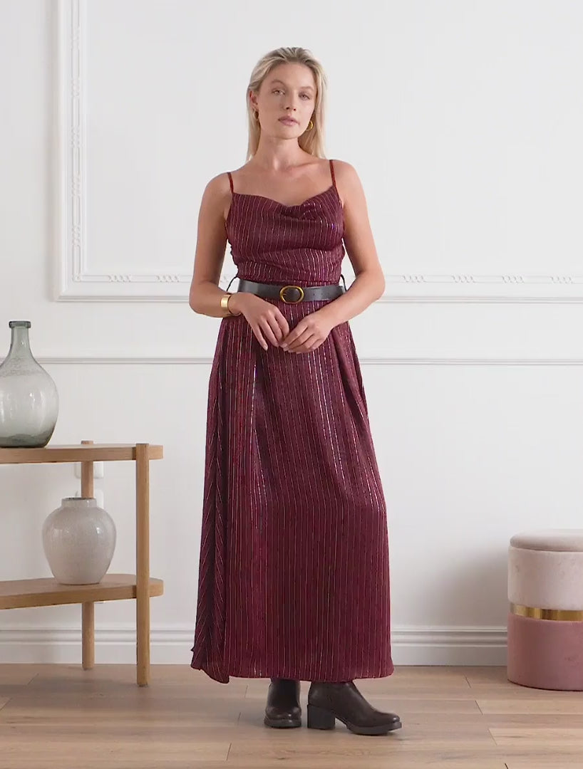 Robe longue à rayures irisées - Bordeaux