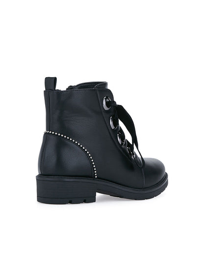 Boots à lacets effet  velours - noir - 4