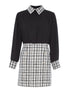 Robe à carreaux col Claudine - blanc et noir - 1