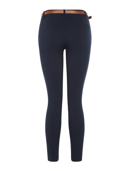 Pantalon slim ceinturé uni - marine - 2
