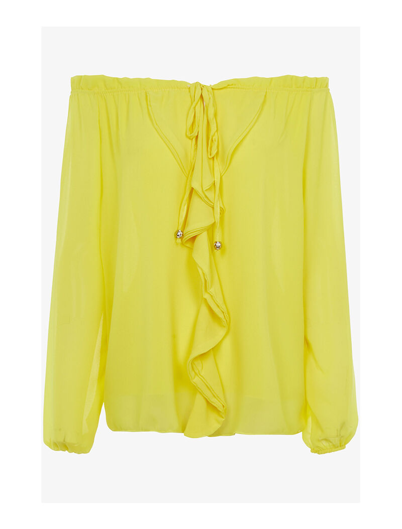 Blouse transparente à jabot - jaune fluo - 1