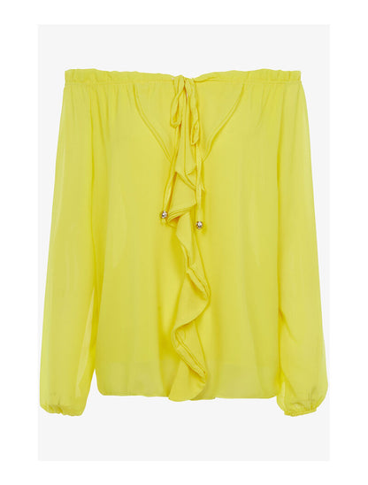 Blouse transparente à jabot - jaune fluo - 1