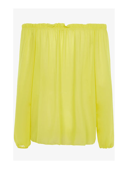 Blouse transparente à jabot - jaune fluo - 2