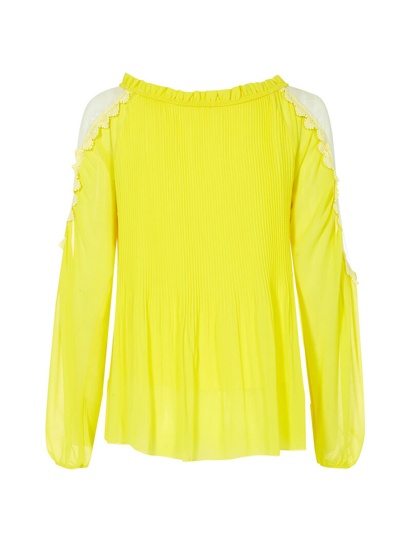 Blouse gaufrée épaules nues ajourées - jaune fluo - 2