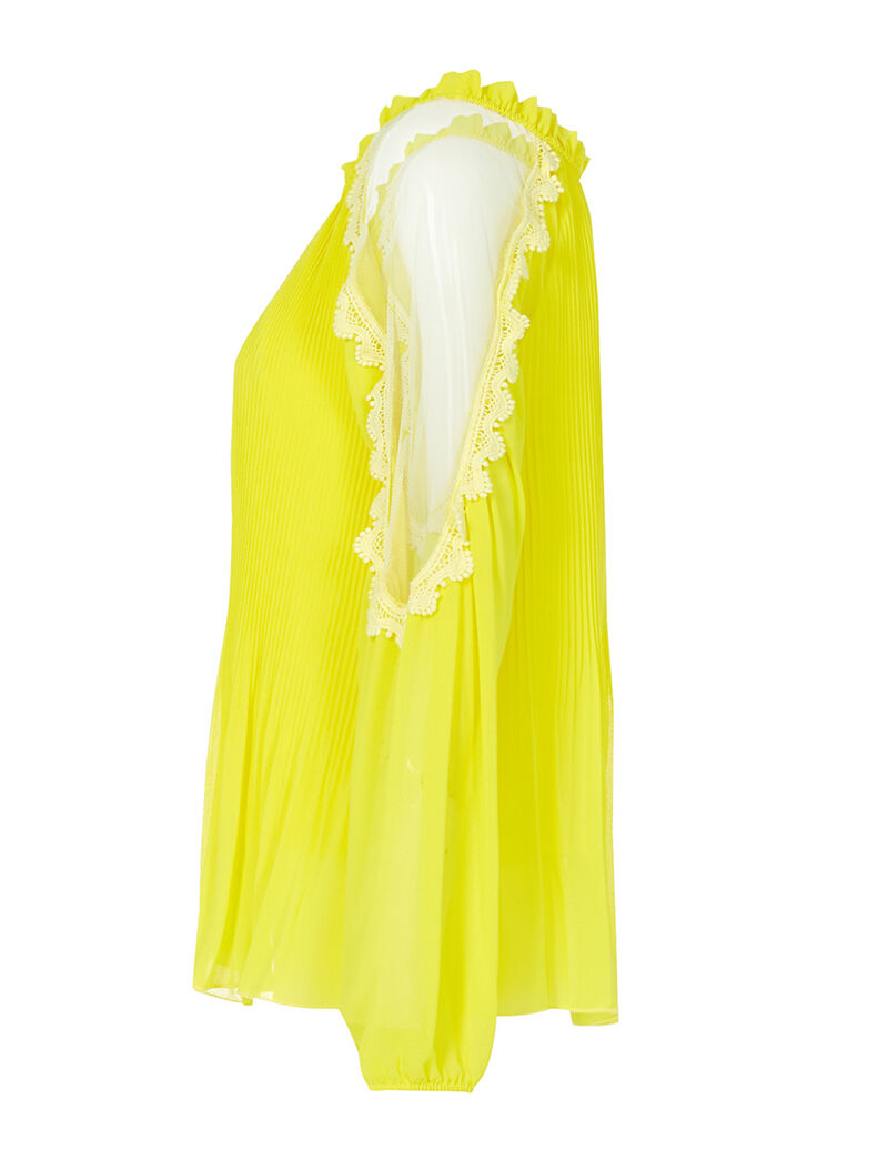 Blouse gaufrée épaules nues ajourées - jaune fluo - 3