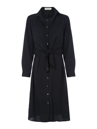 Robe longue à empiècement style chemise - noir - 1