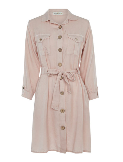 Robe chemise ceinturée en lyocell - rose orange - 1