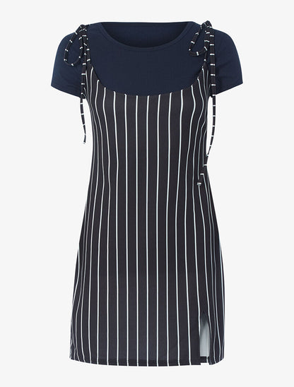 Robe rayée et t-shirt côtelé - marine - 3