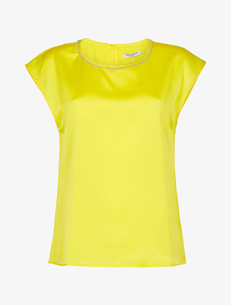 Top corsage droit à encolure strassée - jaune fluo - 3