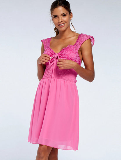 Robe buste corsage et bas en voile - fushia - 1