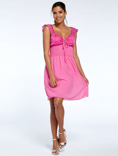 Robe buste corsage et bas en voile - fushia - 3