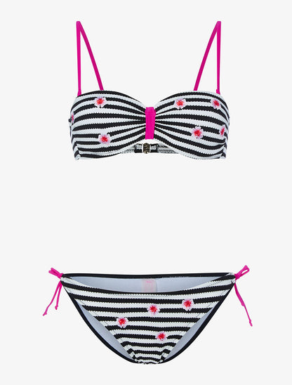 Bikini rayé à fleurs - noir - 3