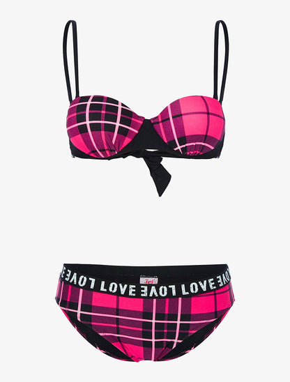 Bikini Love imprimé tartan - fushia - 1