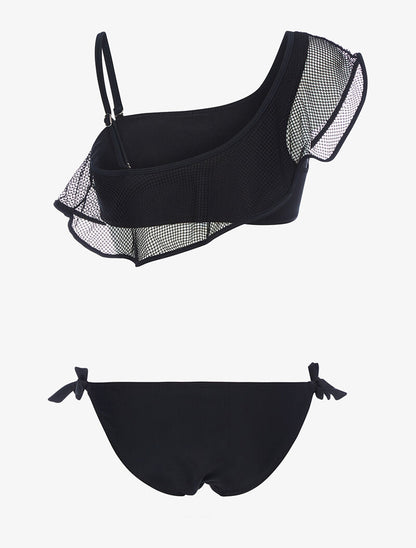 Bikini à volant et filet - noir - 2
