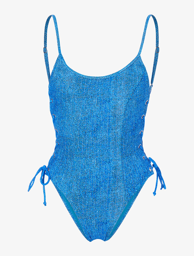 Monokini à oeillets et lacets - bleu - 4