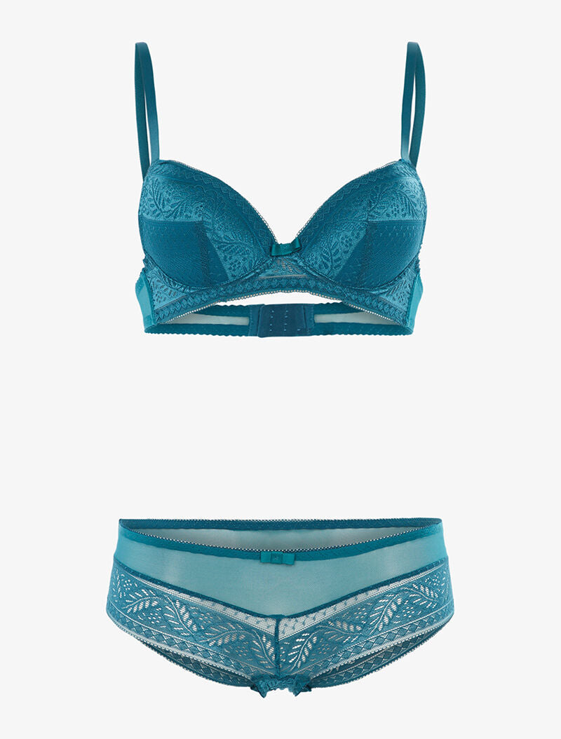 Ensemble SG et shorty en voile et dentelle - bleu canard - 3