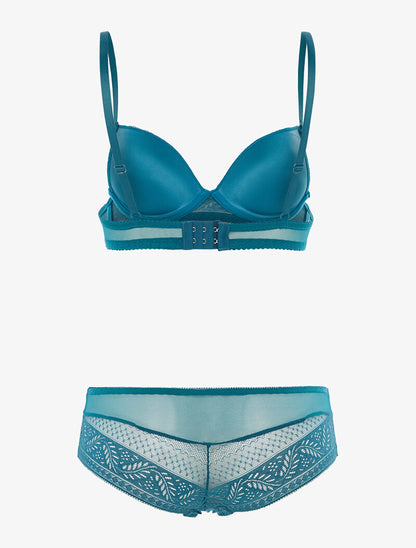 Ensemble SG et shorty en voile et dentelle - bleu canard - 2