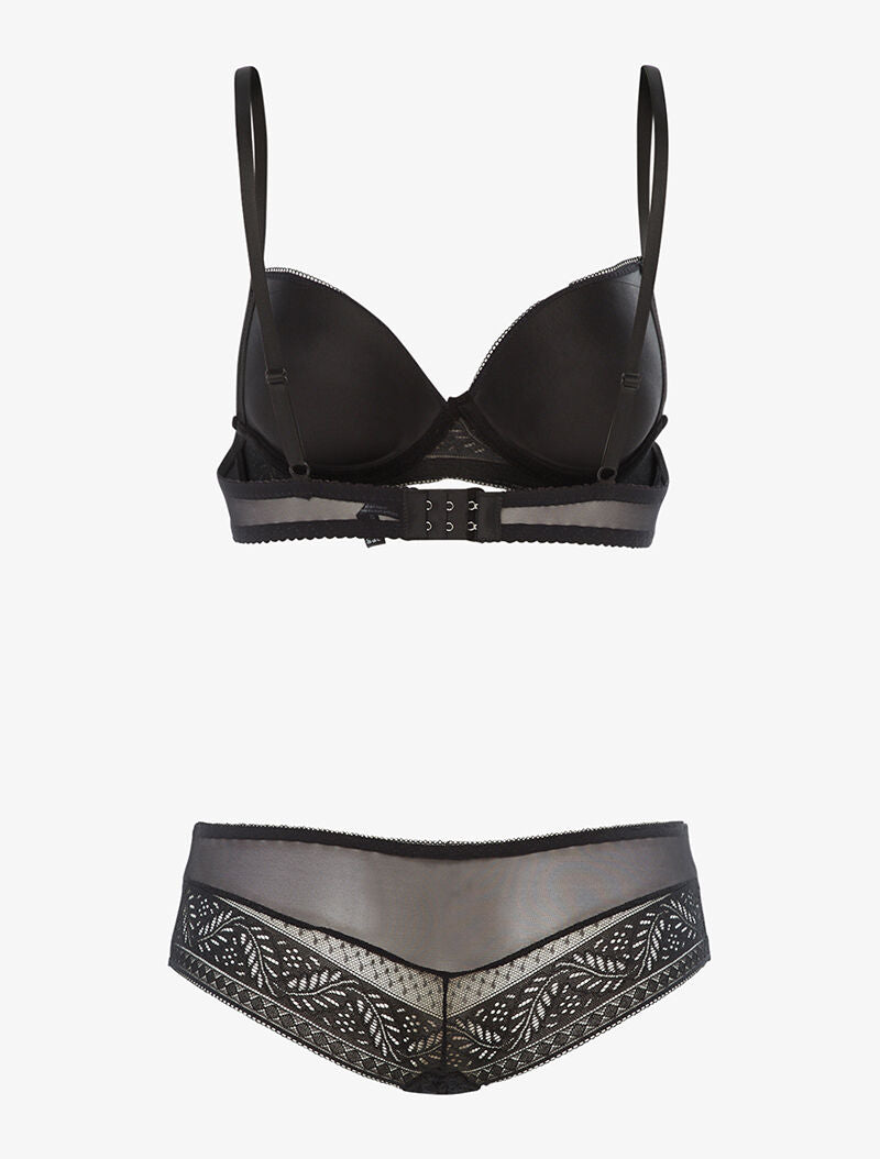 Ensemble SG et shorty en voile et dentelle - noir - 2