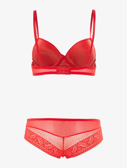 Ensemble SG et shorty en voile et dentelle - rouge - 2