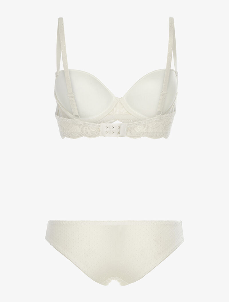 Ensemble piqueté à bords dentelle - ecru - 2