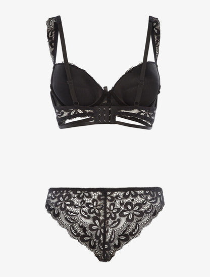Ensemble en dentelle motifs fleurs - noir - 2