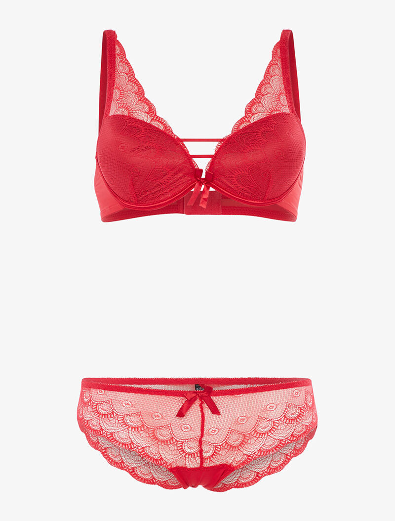 Ensemble en dentelle effet triangle - rouge - 3