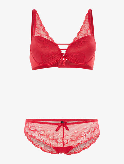Ensemble en dentelle effet triangle - rouge - 3