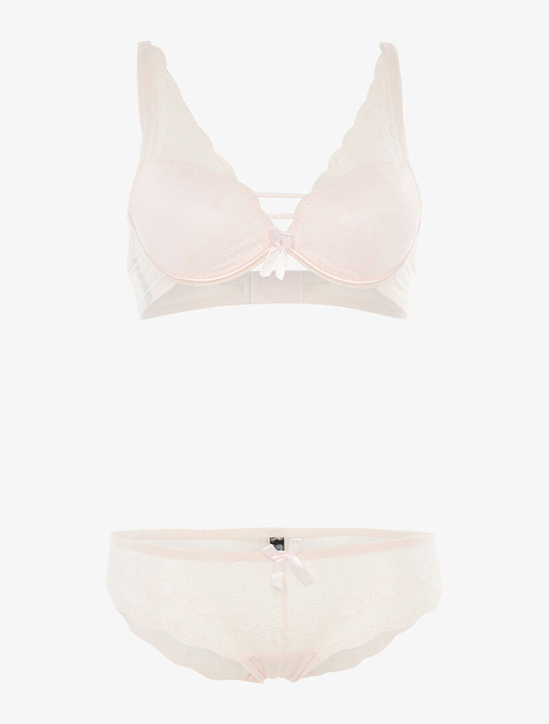 Ensemble en dentelle effet triangle - rose orange - 3