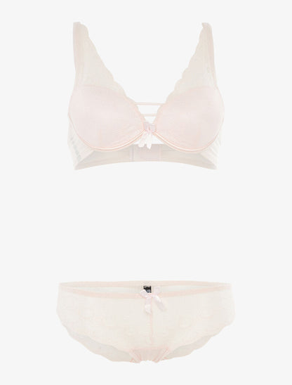 Ensemble en dentelle effet triangle - rose orange - 3