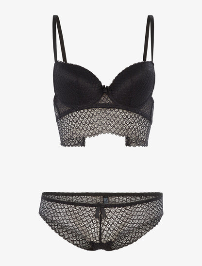 Ensemble SG et shorty dentelle vagues - noir - 3