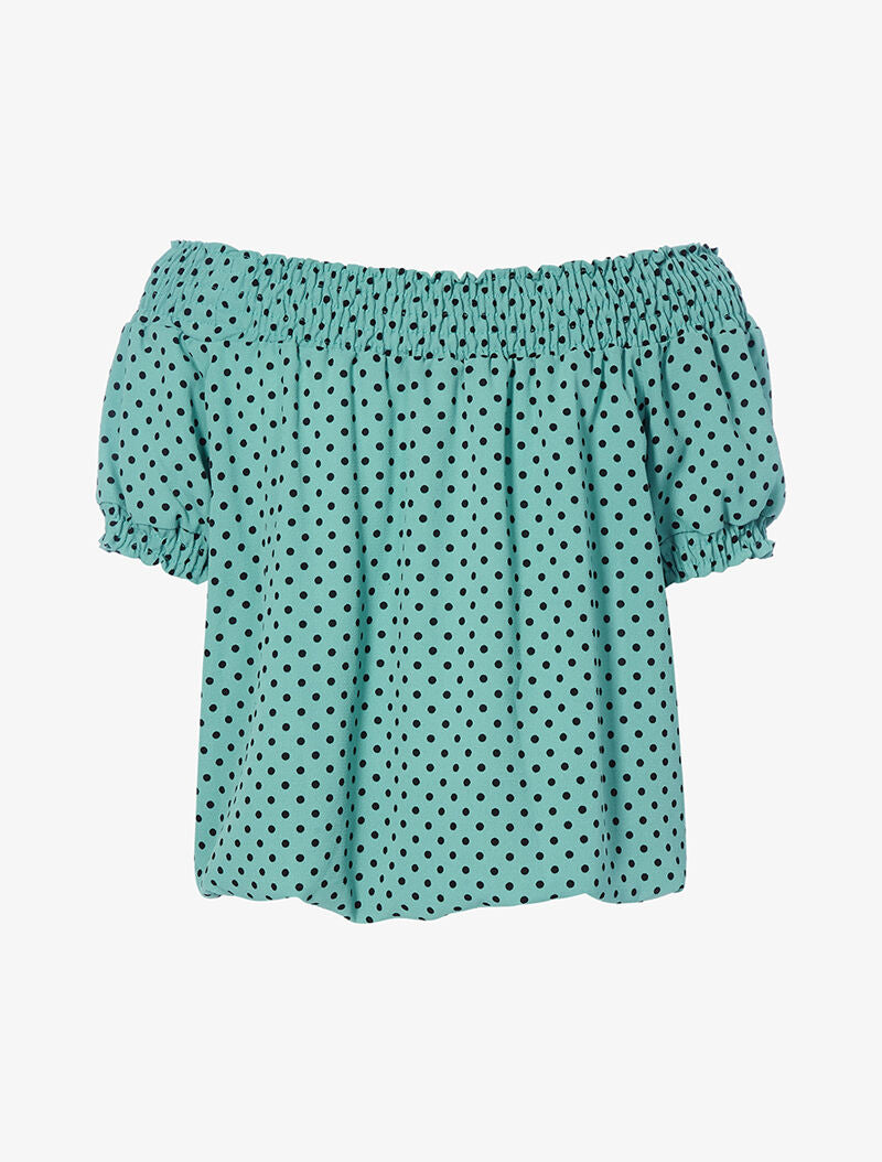 Top à pois encolure bardot - turquoise/noir - 2