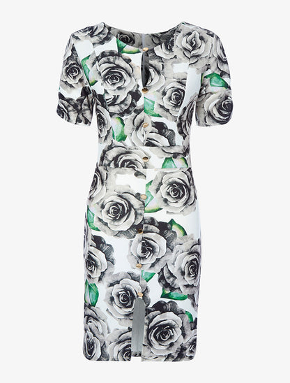 Robe boutonnée à grand imprimé - gris foncé - 3