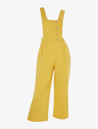 Salopette en coton effet lin - jaune - 3