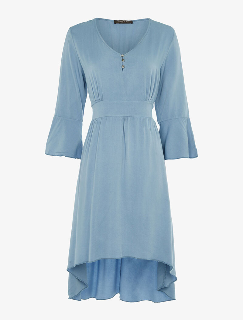 Robe asymétrique à manches trompette - bleu ciel - 1