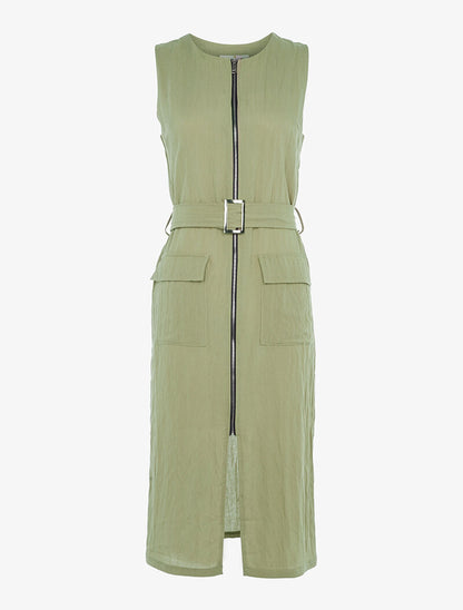 Robe longue légère à zip - kaki - 1