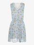 Robe cintrée imprimé marguerites à dos dentelle - bleu - 3