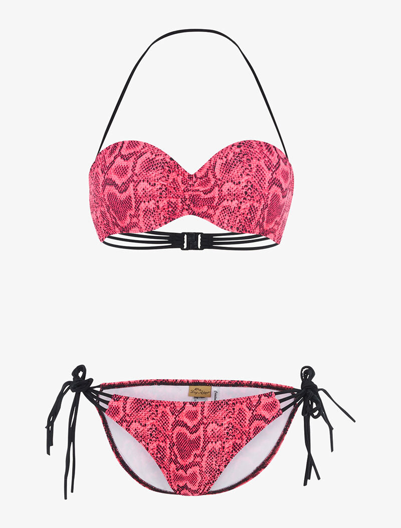 Bikini imprimé python à liens - rose fluo - 1