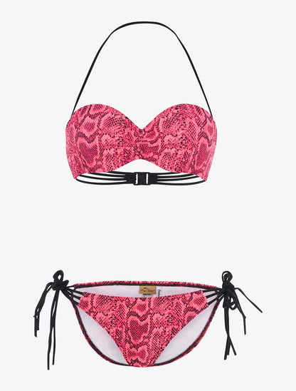 Bikini imprimé python à liens - rose fluo - 1