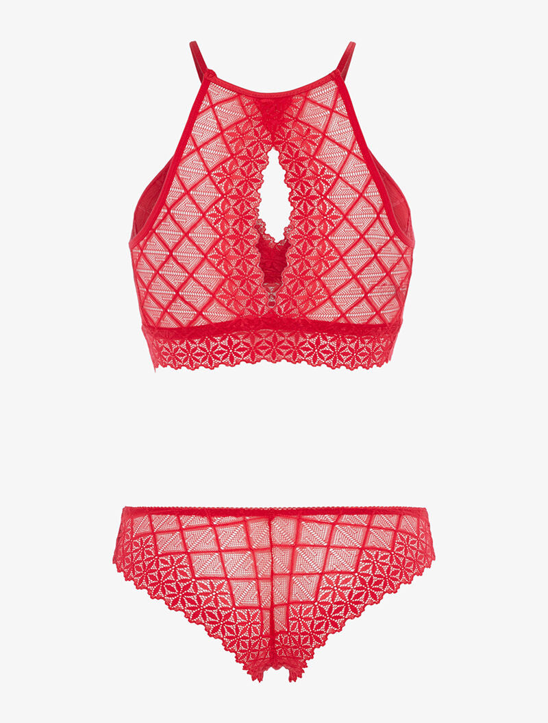 Ensemble brassière en dentelle et tanga - rouge - 2