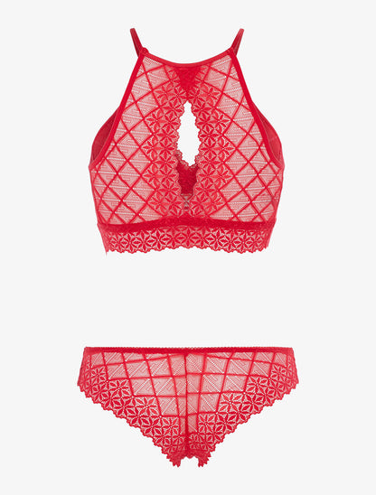 Ensemble brassière en dentelle et tanga - rouge - 2