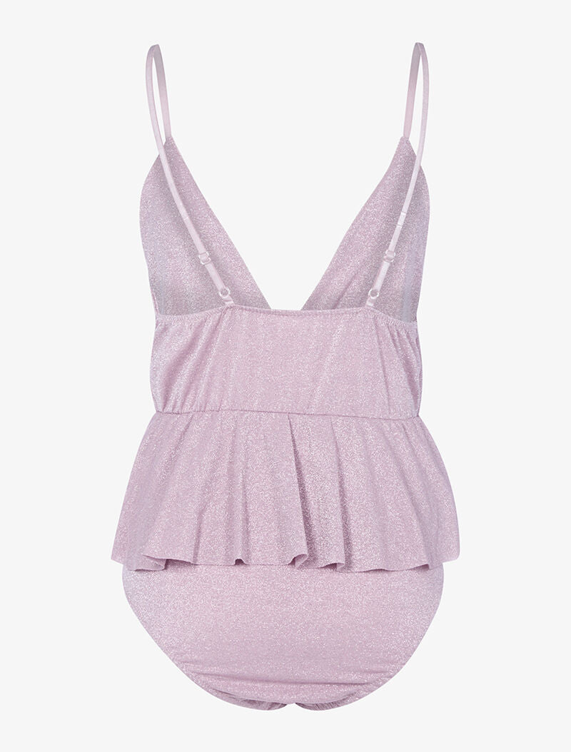 Body pailleté à taille volantée - rose - 2