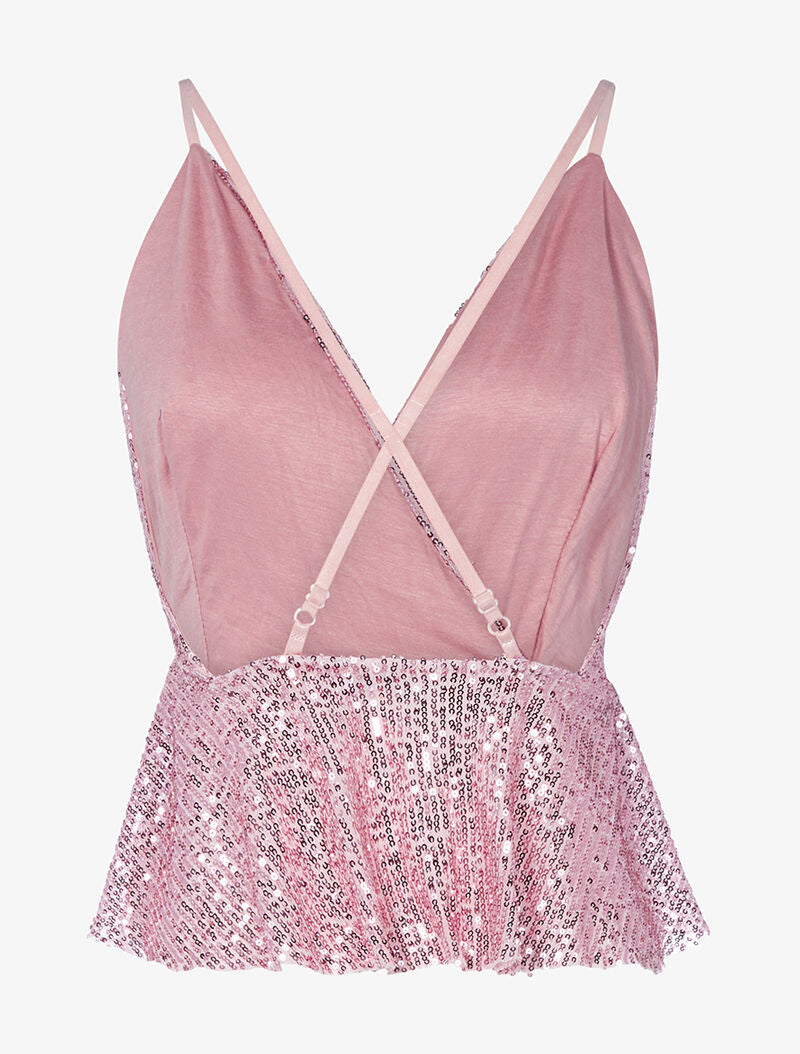 Crop top en sequins à basque - rose - 2
